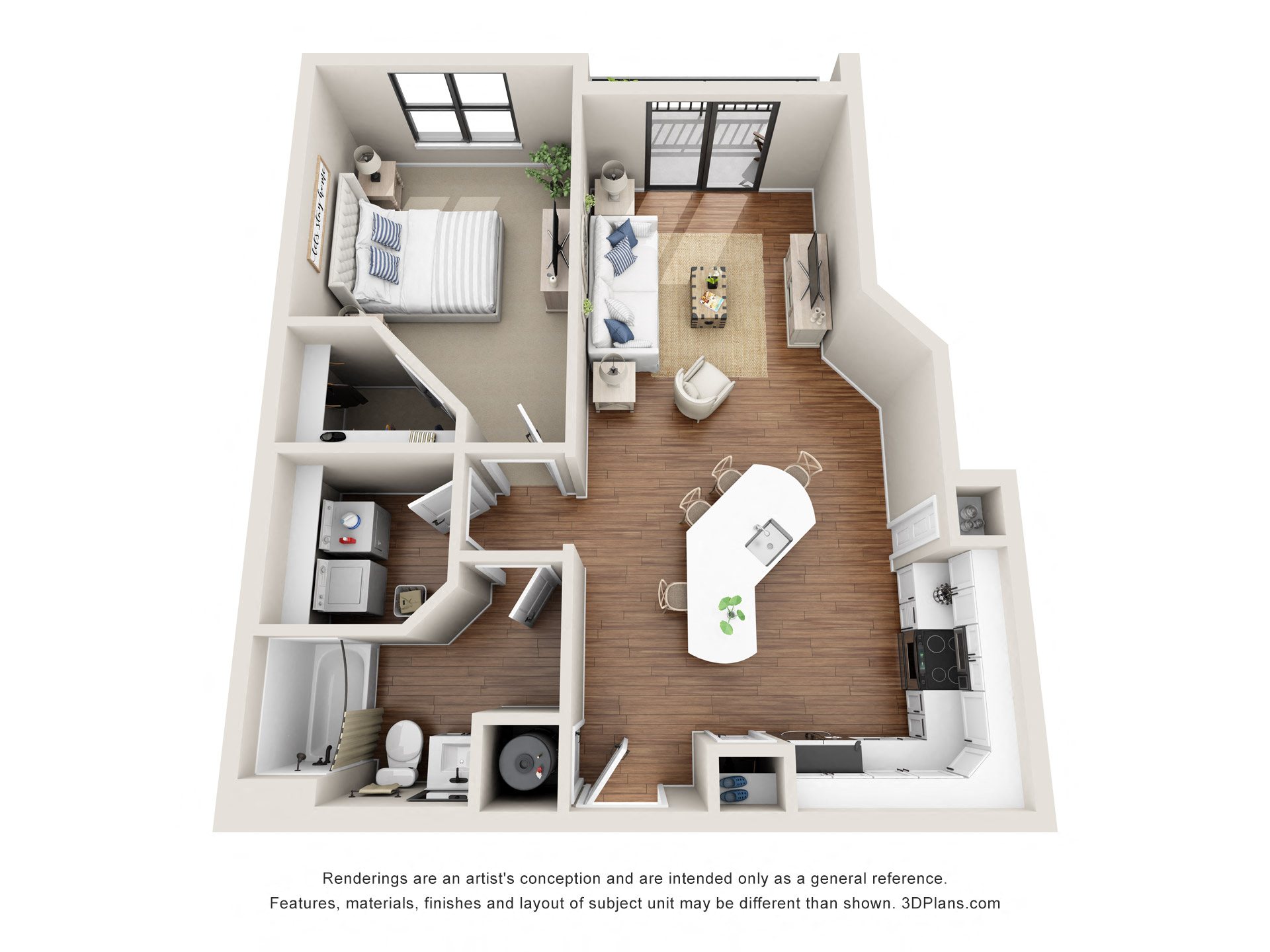 Floor plan for 1 bed, 1 bath, 820 sqft
